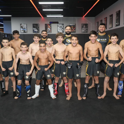 KMA Fight Club's MMA team with Mark Ghambaryan posing together during the SIAS Dubai training camp